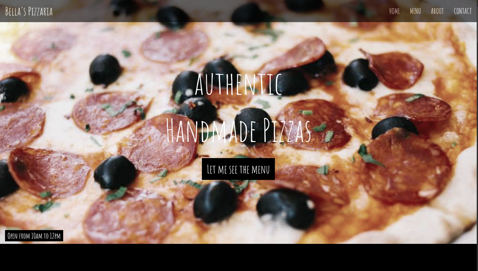 Screenshot placeholder for Bella's Pizzeria website